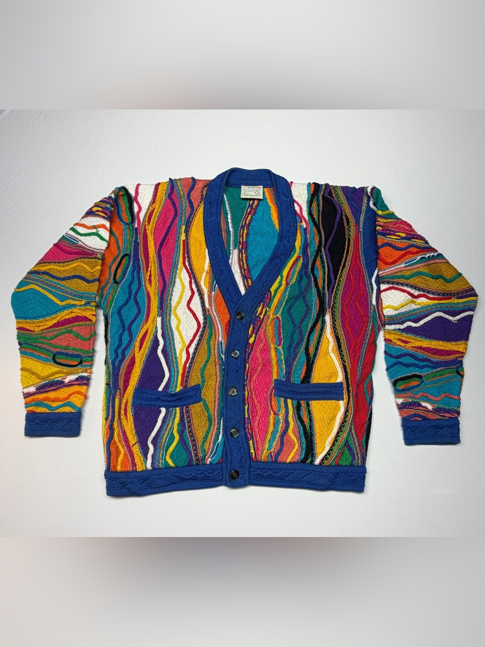 Vintage COOGI Australia Cardigan M 3D Knit Cotton Multicolor 90s Hip Hop